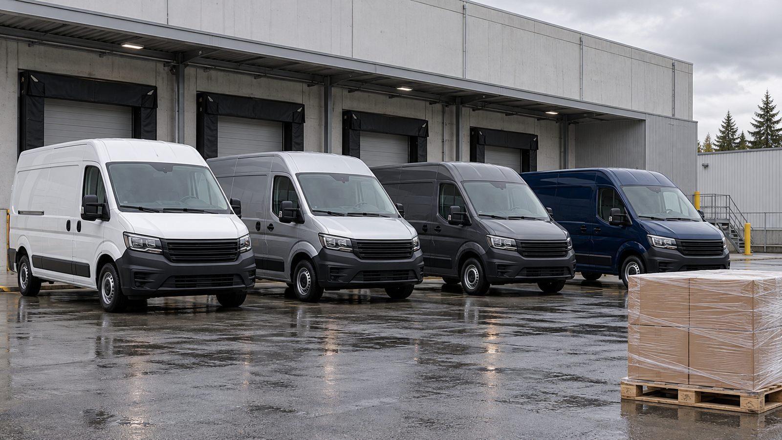 Unmarked delivery vans at a loading dock, showing an importer can switch carriers without changing its CBSA records arrangement