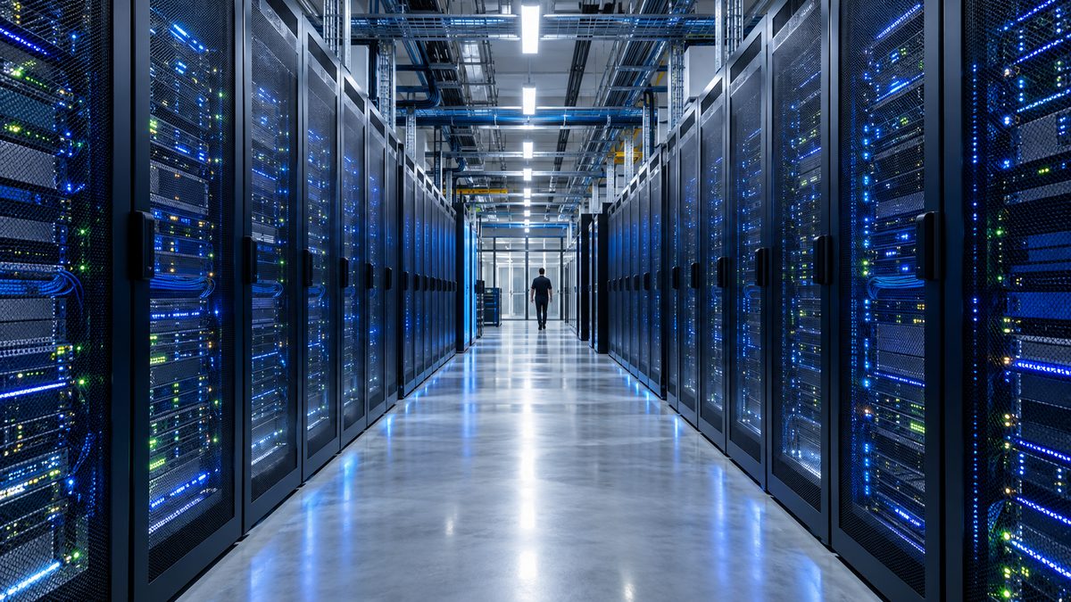 Server aisle in a Canadian data centre where a non-resident importer's CBSA import records are hosted